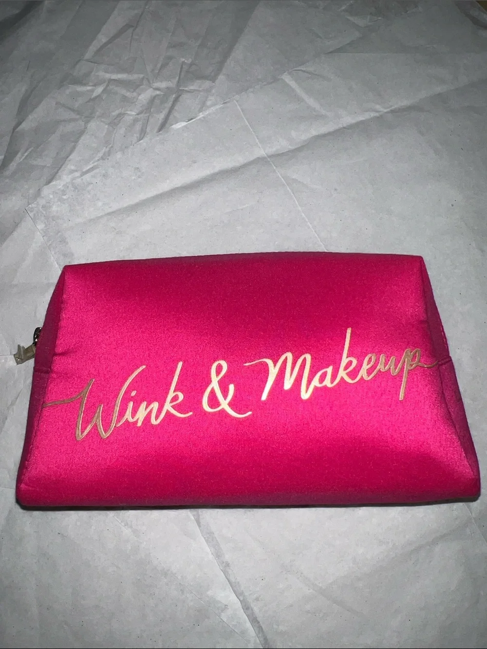 Lancome Hot Pink Wink & Makeup Cosmetic Pouch with Gold Script